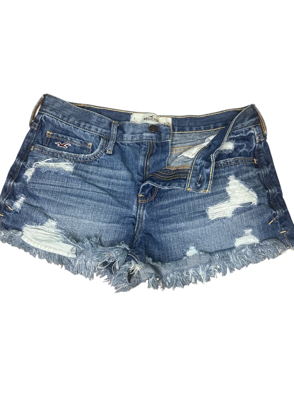 Hollister Distressed Denim Cutoff Shorts Size 7 W28 Y2K Low Rise - Picture 5 of 6